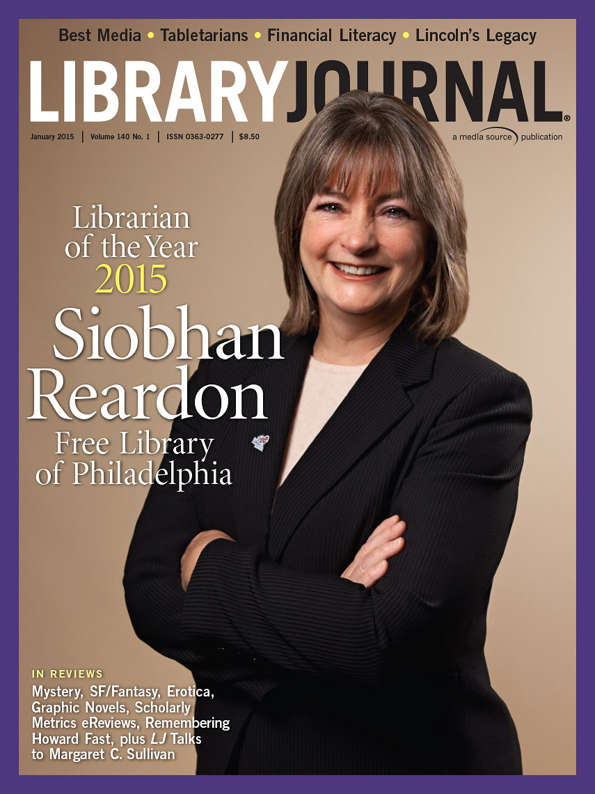 Library Journal Cover - Free Library of Philadelphia President and Librarian of the Year honoree, Siobhan Reardon