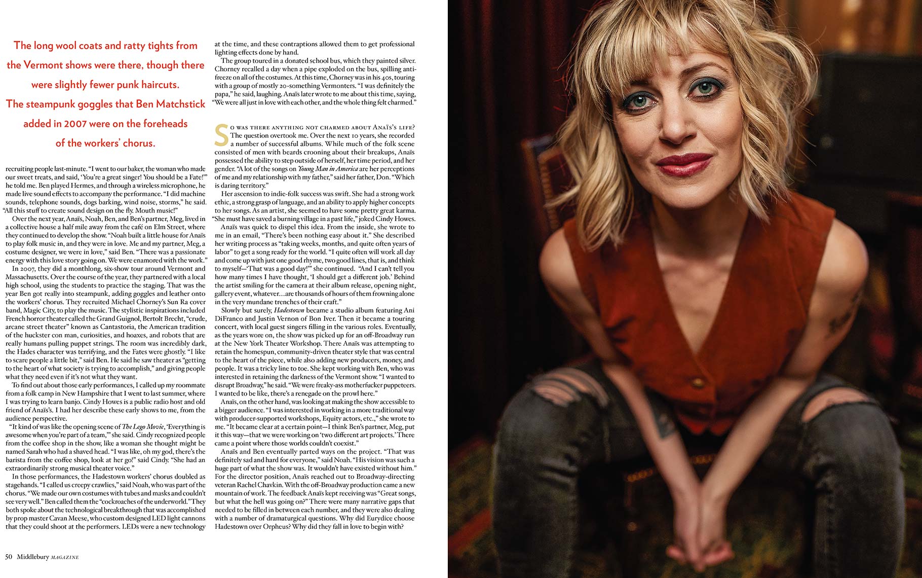 Anaïs Mitchell Cover Story -  Inside Portrait - Spring 2019, Middlebury Magazine