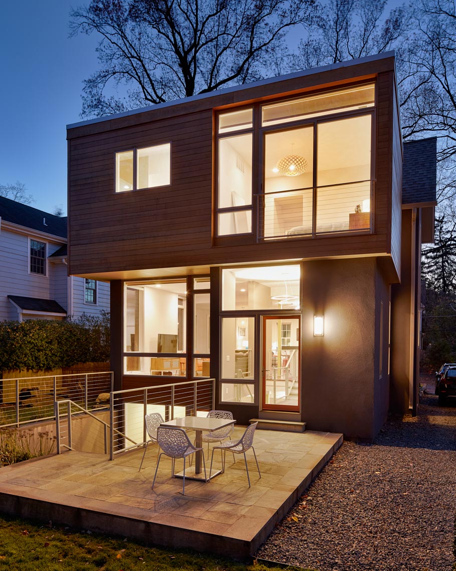 Victorian with a Modern Renovation - Rear Elevation at Twilight